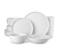 MALACASA Juego de Vajilla de Porcelana para 6 Personas, 24 Piezas Vajillas Completas Modernas con Platos, Llanos, Cuencos, Blanco - Serie LEXI