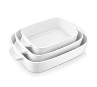 MALACASA, molde para hornear, serie Bake.Bake, juego de 3 piezas. Incluye: molde para pasteles, molde para pan, recipiente para hornear, fuente para horno, plato hondo, en 3 tamaños, color blanco