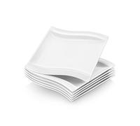 MALACASA Platos de Porcelana 6 Piezas, 21cmBlanco Marfil Platos Llanos para servir Comida, Adatto per Lavastoviglie e Microonde, Serie FLORA