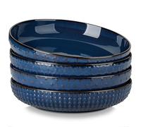 MALACASA Platos Hondos Grandes, Juego de 4 Cuencos Ceramica, 1570 ml Pasta Bowl, Apto para Microondas - Serie LYDIA, Azul