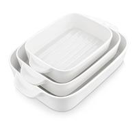 MALACASA serie Bake.Bake Juego de 3 Moldes de Porcelana para Hornear, Fuente para Horno Bandejas Rectángulo Color Crema
