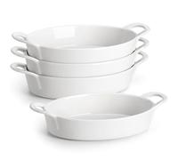 MALACASA Serie BAKE, Juego de 4 Bandeja Horno Ceramica Ovaladas, 670ml Fuente para Horno Pastelería con Asas, Plato Hornear Ceramica para Lasañas, Pasteles, Tapas y Más - 20,7cm(Blanco）