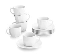 MALACASA, Serie ELISA, 12 Piezas Juegos de Café de Porcelana, 6 Tazas (200 ml, 10,3 x 6,7 cm) con 6 Platillos (14,5 x 1,5 cm), Juego de Café para 6 Personas, Ideal para Café con Leche, Espresso y Té