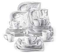 MALACASA serie Elvira Grey Vajillas Completas Modernas de 30 pcs Vajillas de Porcelana Marmol con Platos Llanos/Hondos/Postre Tazas de Café y Platillos para 6 Personas