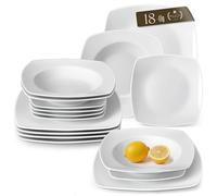 Malacasa, Serie Julia, 18 Piezas Vajilla de Porcelana con 6 Platos de Postre, 6 Platos Hondos y 6 Platos Llanos vajilla completa para 6 persona