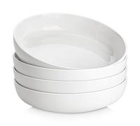 MALACASA Serie LUNA - Juego de 4 Cuencos para Pasta de Porcelana de 1440 ml, Set de 4 Boles para Pasta 23,1 x 5 cm, Platos Hondos Ideales para Servir Pasta, Ensaladas y Sopas, Blanco