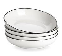 MALACASA Serie REGULAR Juego de 4 Platos para Pasta, Platos Hondos y Ensaladeras de Porcelana de 1680 ml, Color Blanco con Borde Negro