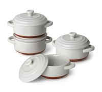MALACASA Serie TARA.BAKE,Cacerola Pequeña para Horno, Juego de Mini Cocotte de Cerámica de 440ml con Tapa y Asa, Ramequines Blancos para Lasaña, Soufflé y Sopa, Apto para Microondas y Lavavajillas
