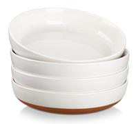 MALACASA Serie TARA, Juego de 4 Cuencos para Pasta de Gres, 23,5 x 4,9 cm, Platos Hondos de Pasta, Ensalada, Vainilla Blanco