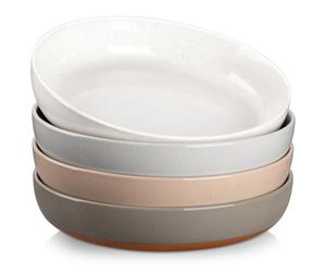 MALACASA Serie TARA, Juego de 4 Platos Hondos de Gres, Cuencos para Pasta 23,5 x 4,9 cm, Bol ensalada Grande, Cuatro Colores