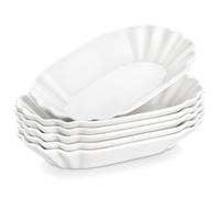 MALACASA, Series - Platos de postre de porcelana blanca de 7.75 pulgadas, bandeja de desayuno, plato de cena, platos de patatas fritas (19,5 x 12 x 3,5 cm), juego de 8