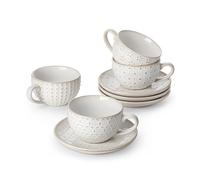 MALACASA Serie LYDIA, Juego de 4 Tazas de Café para 4 Personas, 150 ml, Tazas Cafe Espresso Apilable con Platillo, Ideal para Espresso, Capuchino, Latte, Moka y Té, Diseño en Relieve