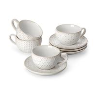 MALACASA Serie LYDIA, Juego de 4 Tazas de Café para 4 Personas, 180 ml, Tazas Cafe Espresso Apilable con Platillo, Ideal para Espresso, Capuchino, Latte, Moka y Té, Diseño en Relieve