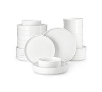 MALACASA Vajilla Completa 6 Personas, 24 Piezas Juego de Platos Vajilla, Vajilla de Porcelana Blanca con 6 Platos Llanos, Platos Postre, Platos Hondos, Platos Hondos Sopa, Serie LEAH