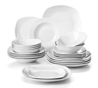 MALACASA Vajilla Completa de Porcelana 24 Piezas 6 Personas ELISA Blanco