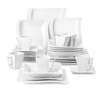 MALACASA Vajilla de Porcelana de 30 Piezas para 6 Personas, con 6 Tazas, 6 Platillos, 6 Platos Llanos, 6 Platos de Postre y 6 Platos Hondos, Serie FLORA