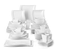 MALACASA Vajilla de Porcelana de 56 Piezas, con 6 Tazas, 6 Platillos, 12 Platos Llanos, 12 Platos de Postre, 12 Platos Hondos, 6 cuencos y 2 bandejas, Serie FLORA