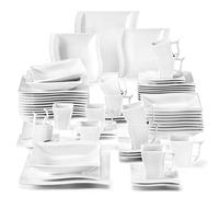 MALACASA Vajilla de Porcelana de 60 Piezas para 12 Personas, con 12 Tazas, 12 Platillos, 12 Platos Llanos, 12 Platos de Postre y 12 Platos Hondos, Serie FLORA