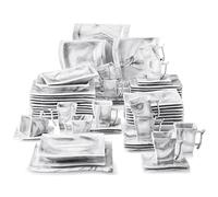 MALACASA Vajilla de Porcelana de 60 Piezas para 12 Personas, con 12 Tazas, 12 Platillos, 12 Platos Llanos, 12 Platos de Postre y 12 Platos Hondos, Diseño con Patrón de Mármol Gris, Serie FLORA