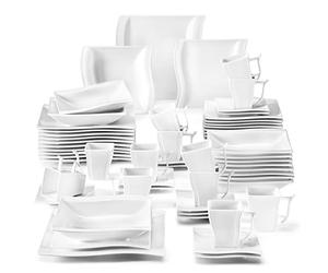 MALACASA Vajilla de Porcelana de 60 Piezas para 12 Personas, con 12 Tazas, 12 Platillos, 12 Platos Llanos, 12 Platos de Postre y 12 Platos Hondos, Serie FLORA