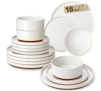MALACASA Vajillas Completas Modernas 18 Piezas, Juego de Vajilla Completo 6 Personas con 6 Platos Llanos, 6 Cuencos para Cereales, 6 Platos de Postre, Blanco - Serie LEAH