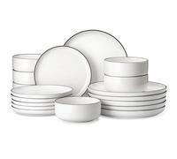 MALACASA Vajillas Completas Modernas 18 Piezas, Juegos de Platos con Borde Negro para 6 Personas con 6 Plato/Plato de Postre/Cuencos de Cereales, Apto para Microondas y Lavavajillas, Serie LUNA