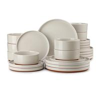 MALACASA Vajillas Completas Modernas, 24 Piezas Juego de Platos para 8 Personas de Gres con 8 Platos Llanos, 8 Cuencos para Cereales, 8 Platos de Postre, Gris - Serie LEAH