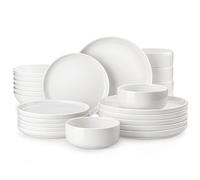MALACASA Vajillas Completas Modernas Porcelana, 24 Piezas para 6 Personas con 6 Platos Llanos, 6 Platos de Postre, 6 Cuencos y 6 Platos Hondos, Serie LUNA