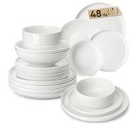 MALACASA Vajillas Completas Modernas Porcelana, 48 Piezas para 12 Personas con 12 Platos Llanos, 12 Platos de Postre, 12 Cuencos y 12 Platos Hondos, Serie LUNA
