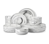 MALACASA Vajillas Elegantes 18 Piezas, Mármol Juegos de Platos para 6 Personas con 6 Plato/Plato de Postre/Cuencos de Cereales, Apto para Microondas y Lavavajillas, Serie LUNA