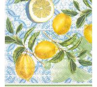 Malagro 20 servilletas Comida y Bebida Limones sobre Adornos Azules como decoración de Mesa. Servilletas de Papel con Motivo. También para técnica decoupage y servilleta 33x33cm