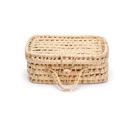 Maleta de Fibras Naturales Vintage para Niños, Tejida a Mano, Cesta de Almacenaje de Mimbre, Diseño Rectangular con Asa (grande).