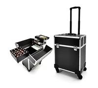 Maletín de aluminio con ruedas para maquilladores - Carrito de viaje profesional organizador de cosméticos, negro