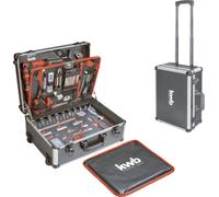 kwb Maletín de herramientas con función de carro, 175 piezas, completo en maletín de aluminio resistente, juego de herramientas de gran tamaño, para bricolaje, manualidades y manualidades