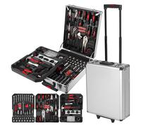 Maletín de Herramientas Profesional 1299 Piezas - Carro con Asa Telescópica y Ruedas, Caja Completa Multinivel para Taller Mecánico y Bricolaje, Organización Superior - Negro (H001 2590 7990 MEGA)