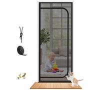 Malla anti-mosquitos para mascotas Unyqoos®, resistente a los arañazos, con cremallera, fabricada con tejido de acero reforzado con revestimiento de vinilo, 80 x 210 cm, color , autoadhesiva, montaje 
