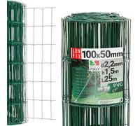 Malla metalica verde PVC 100x50mm, malla galvanizada Ø2.2mm 150cm x 25m, red de alambre para jardin y gallinero, rollo resistente exterior, Lun Fix