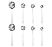 MALUGOGO Juego de 8 cucharas medidoras de acero inoxidable con agujero para colgar para cocinar y hornear, incluye 2 cucharas de condimento de 15 ml, 2 x 5 ml, 2 x 2,5 ml, 2 x 1,25 ml para cocina y