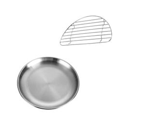 MALUGOGO Platos Redondos de Acero Inoxidable para Servir Comida Función de Escurridor y Almacenamiento de Alimentos, 2 Piezas para Restaurantes y Reuniones Familiares
