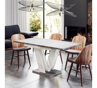MALVI Mesa de comedor extensible, 120-160 x 80 cm. Mesa de cocina moderna, estilo industrial, aspecto de hormigón, blanco brillante