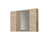 Mama Store Espejo de baño con 2 Compartimentos contenedor y luz LED-Roble Natural, L. 81 cm x P. 16 cm x H. 60 cm