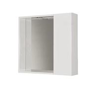 Mama Store Espejo de baño con Compartimento contenedor y luz LED-Blanco Brillante Lacado, 60 cm x 16 cm x 60 cm