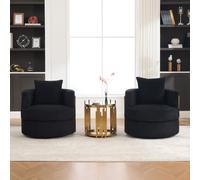 MAMAINI Sillones de ocio giratorios de 360 grados, de pana, color negro, reposabrazos acolchados de espuma de alta densidad, espacio de almacenamiento bajo el asiento, para dormitorio y sala de estar