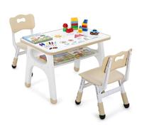 MAMIZO Juego de mesa infantil con 2 sillas de altura regulable, mesa de pintura para niños con mesa y espacio de almacenamiento, mesa infantil multifuncional de 70 x 50 cm, color gris (amarillo)