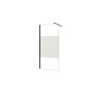 Mampara de ducha fija serigrafiado central vidrio 8mm con película de seguridad a prueba de explosiones (78-80)x200cm con barra negra mate 70-120cm