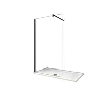 Mampara de ducha fija vidrio antical de 8mm con barra de 90cm perfil negro mate tamaño (58-60)x200cm