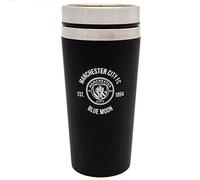 Manchester City FC - Termo/Taza de Viaje Diseño Escudo Executive (Talla Única) (Negro, Plateado)