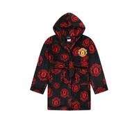 Manchester United Albornoz oficial del F.C. de forro polar con capucha para hombre, Negro, L