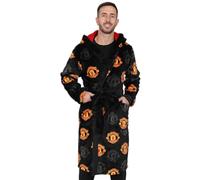 Manchester United F.C. Albornoz oficial de forro polar con capucha para hombre, Negro, S