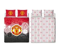 Manchester United FC - Juego de Funda de edredón para Cama Doble, diseño de Escudo de fútbol de 2 Caras, Color Rojo, Producto Oficial, Incluye Fundas de Almohada a Juego
